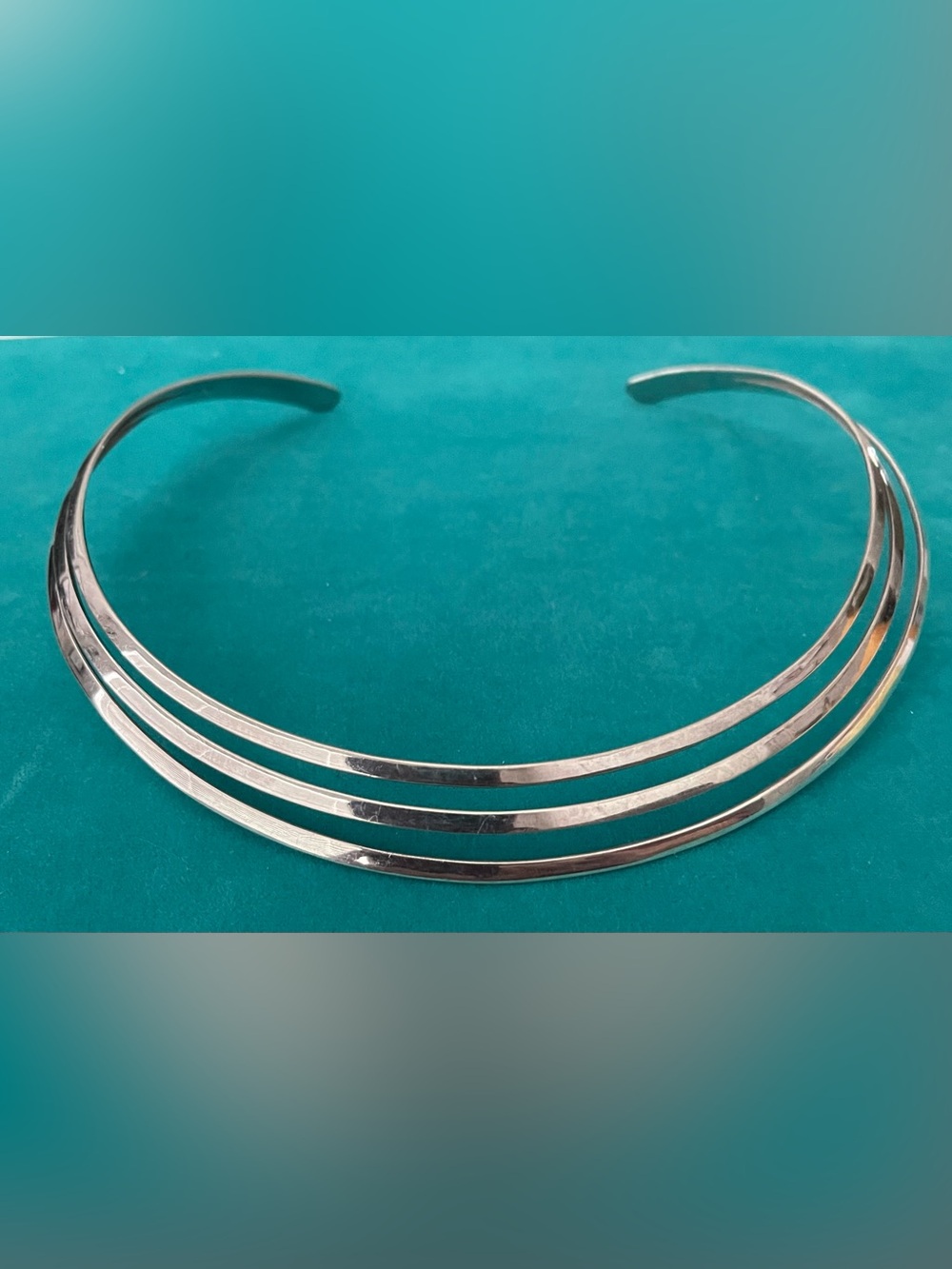 SILVER COLLAR / 3 BAND / 925 STERLING HAN SILVER /VINTAGE / 5x5/ FRONT DEPTH 1 “